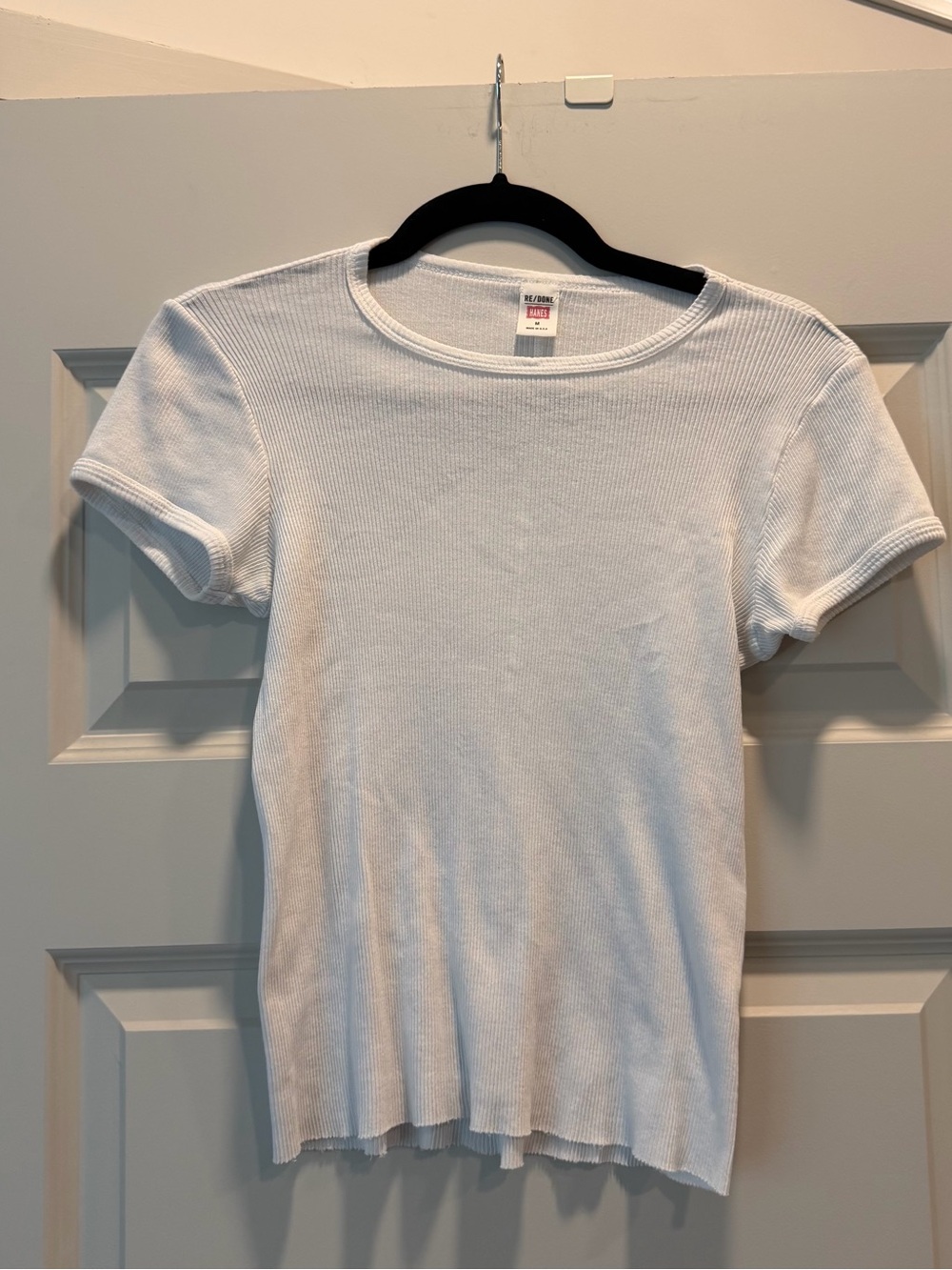 Re/Done White Ribbed Short Sleeve Tee